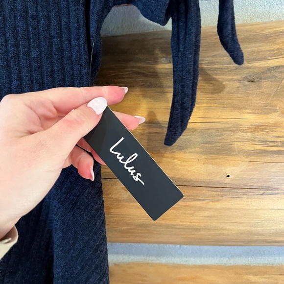 Lulus Too Cute Navy Blue Knit Tie-Sleeve Skater Dress - Picture 3 of 4
